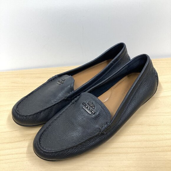 Coach Mary Lock Up Loafers, Size 9.5 B Black Pebbled Leather Moccasins Shoes - Picture 1 of 11